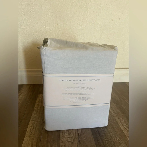 Rachel Ashwell Simply Shabby Chic KING Sheet Set Blue Linen Crochet Trim - Picture 6 of 7